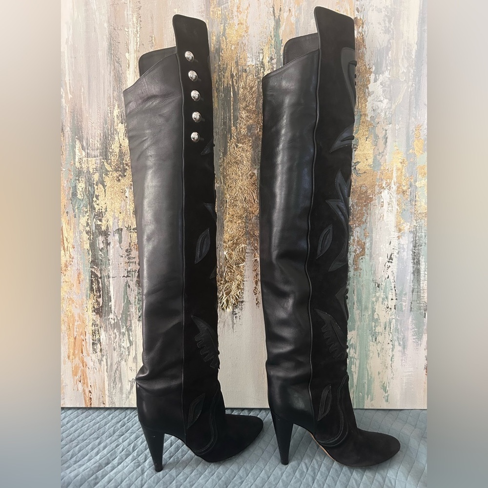 ISABEL MARANT Becky Thigh High Farrah Leather Boots- Black/ Size 37 - Picture 5 of 15
